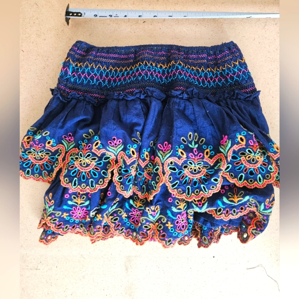 Boho Embroidered Navy Mini Skirt